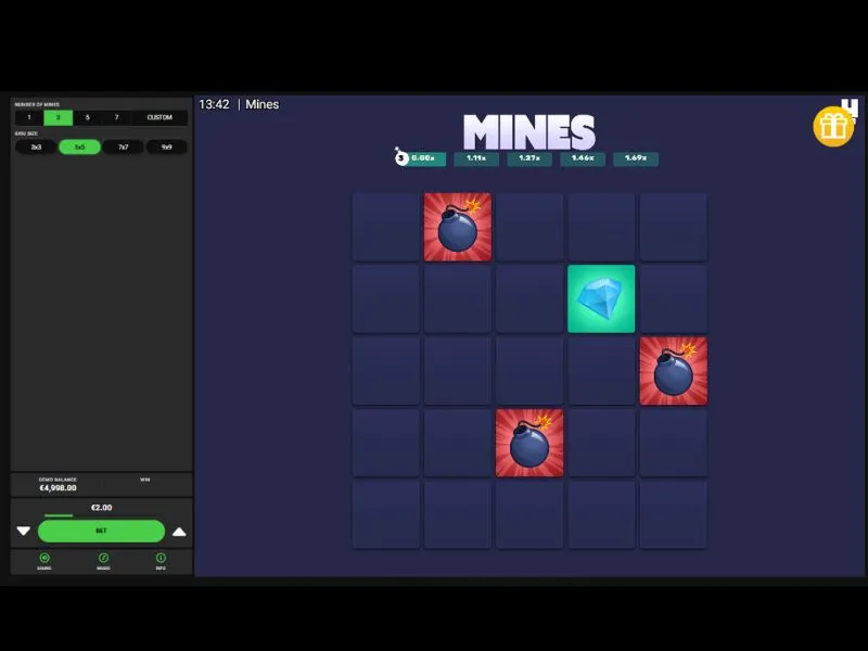 Играть на деньги в краш игру Mines Dare2win