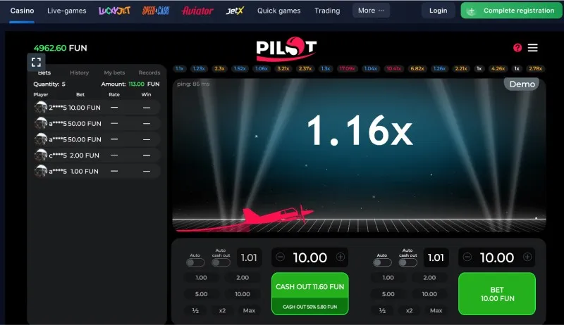 Juega a la tragaperras Pilot gratis y con dinero real 