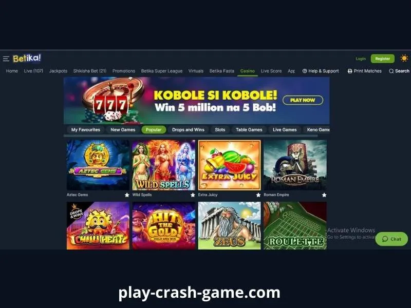 Juega a juegos de choque en línea en Betika Casino