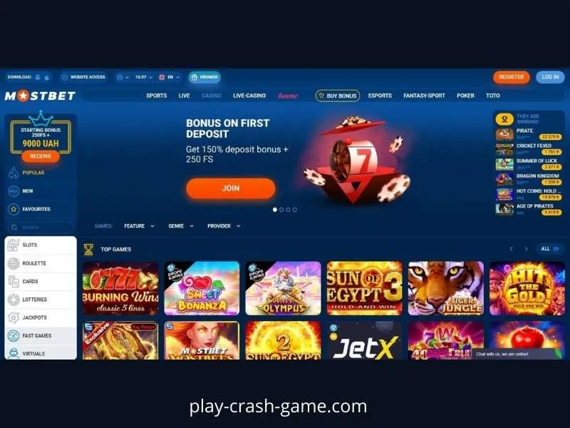 Speel online crashspellen bij Mostbet casino