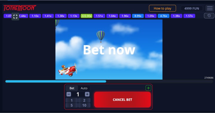 Play money in the crash game To the Moon at online casinos