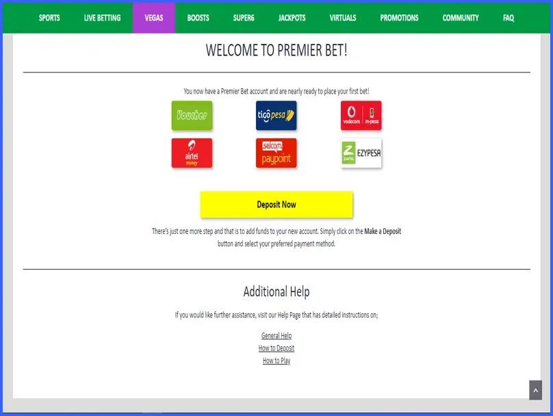 Deposit to Premier Bet Casino